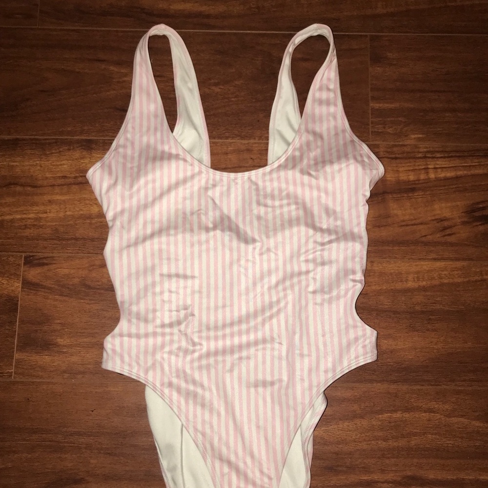pink stripped one piece bathing suit